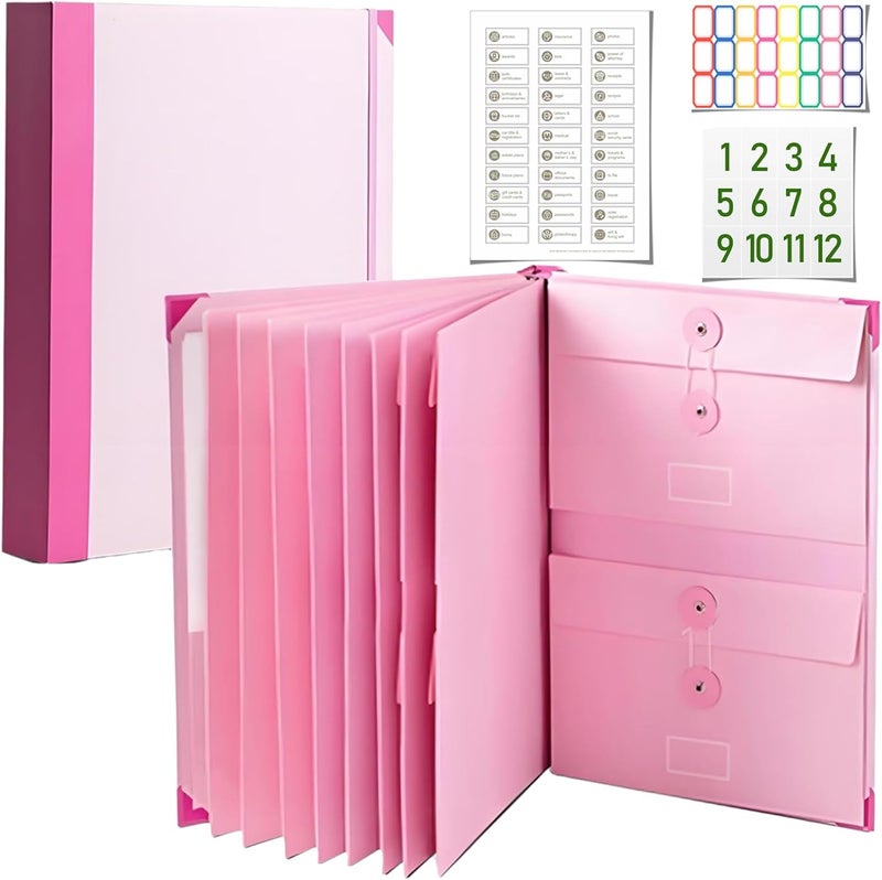 ruileeccl Important Document Organizer|Personal Binder Organizer with Labels Accordion File Stylish Binder for Storing Important Papers, Certificates, Passports, Photos, and Letters(Pink) - Image 1
